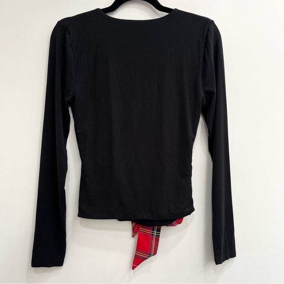 J.Crew Womens Formknit Long Sleeve Wrap Tartan Plaid Top Black Size Small BM345 - Picture 6 of 10